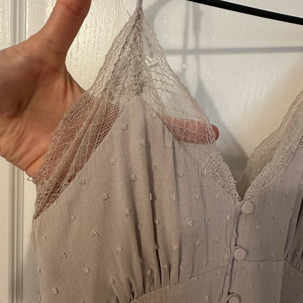 Lovestitch Lace Trim Maxi Dress Gray Swiss Dot Button Front - Picture 4 of 6